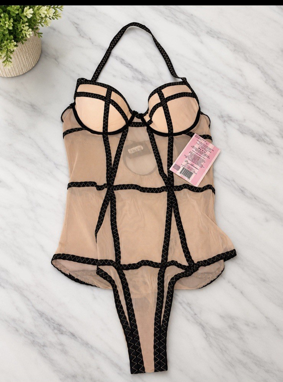 Leg Avenue NG86502 Mesh Halter Teddy Small Vintage Girdle Stitch